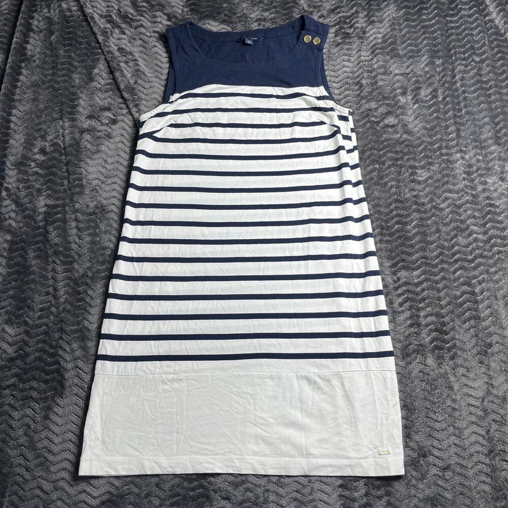 Tommy Hilfiger Striped Shift Tunic Dress Woman's Size Medium White Navy Blue